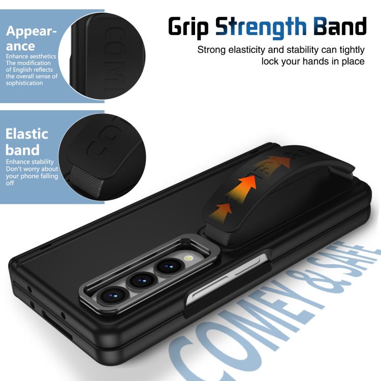 For Samsung Galaxy Z Fold4 Film Integrated Lens Frame Bracket Phone Case with Wristband