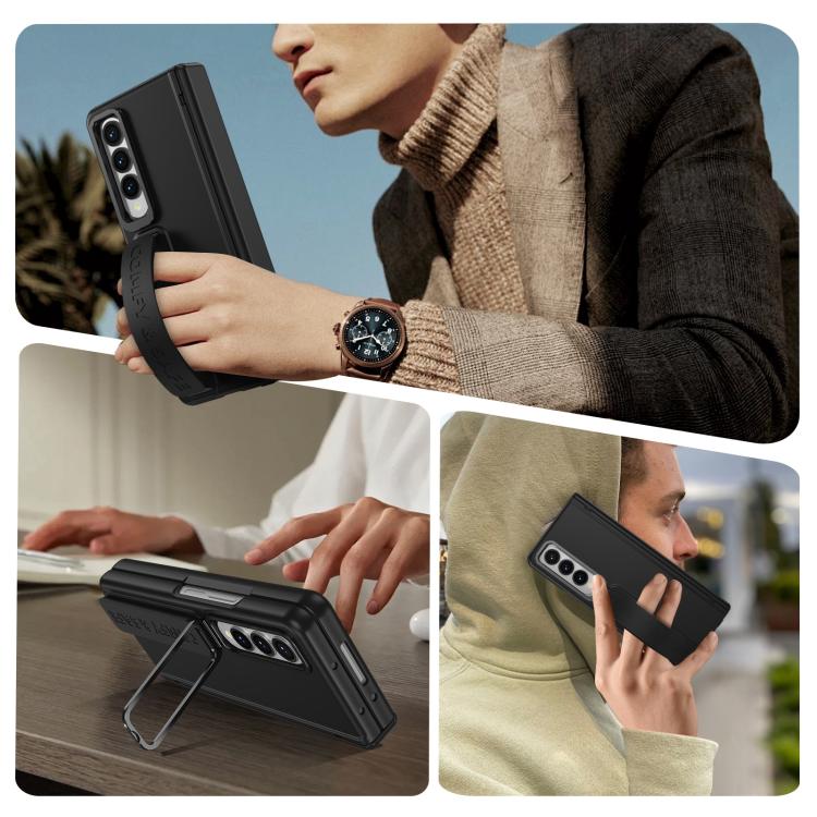 For Samsung Galaxy Z Fold4 Film Integrated Lens Frame Bracket Phone Case with Wristband