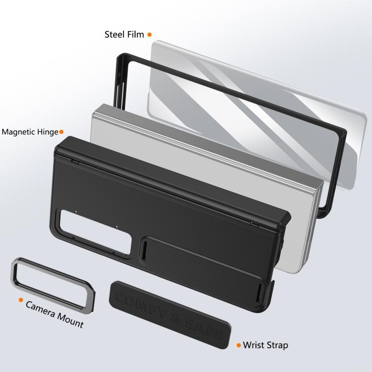 For Samsung Galaxy Z Fold4 Film Integrated Lens Frame Bracket Phone Case with Wristband