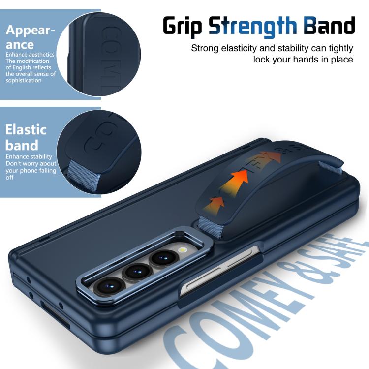 For Samsung Galaxy Z Fold4 Film Integrated Lens Frame Bracket Phone Case with Wristband