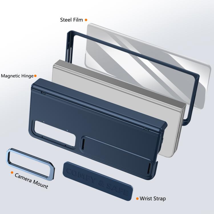 For Samsung Galaxy Z Fold4 Film Integrated Lens Frame Bracket Phone Case with Wristband