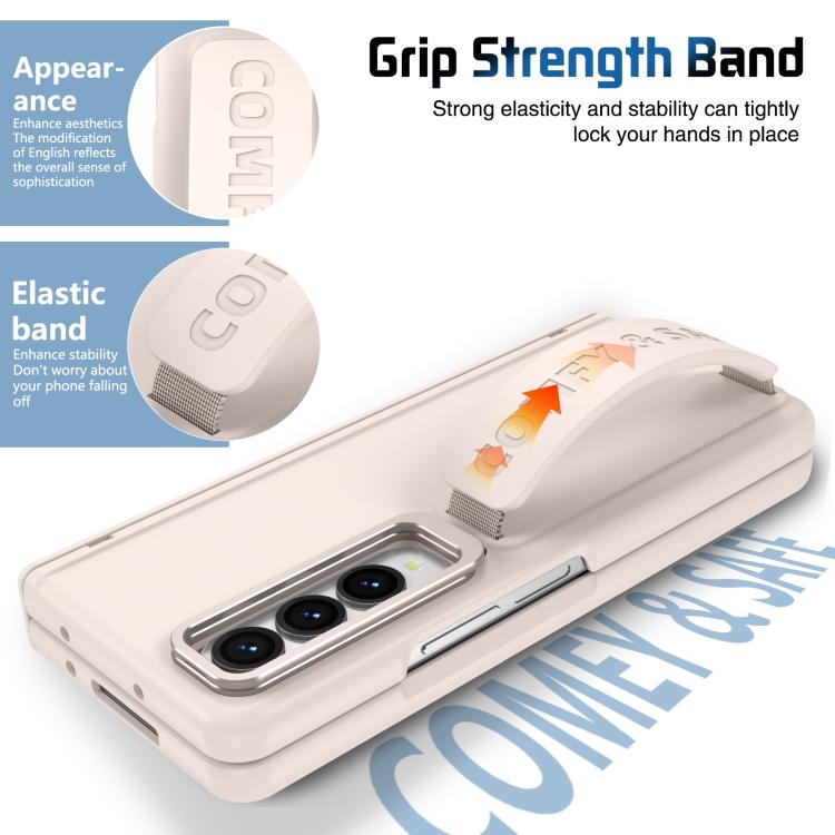 For Samsung Galaxy Z Fold4 Film Integrated Lens Frame Bracket Phone Case with Wristband