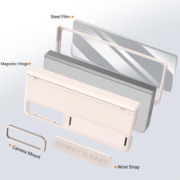 For Samsung Galaxy Z Fold4 Film Integrated Lens Frame Bracket Phone Case with Wristband