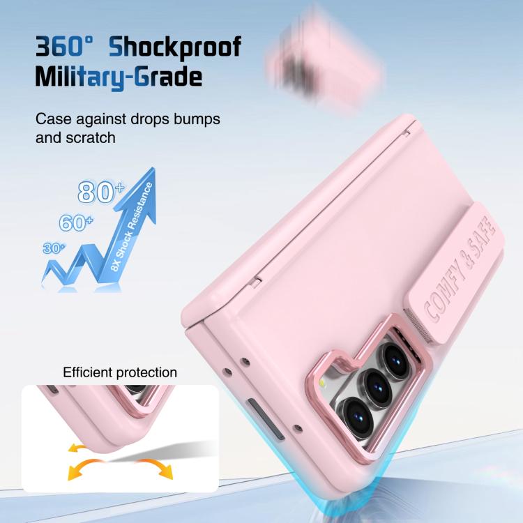 For Samsung Galaxy Z Fold5 Film Integrated Lens Frame Bracket Phone Case with Wristband