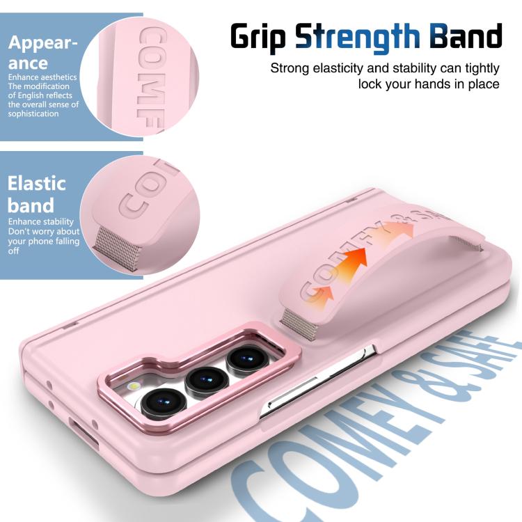 For Samsung Galaxy Z Fold5 Film Integrated Lens Frame Bracket Phone Case with Wristband