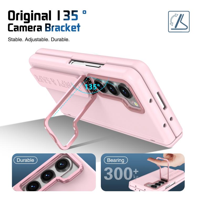 For Samsung Galaxy Z Fold5 Film Integrated Lens Frame Bracket Phone Case with Wristband