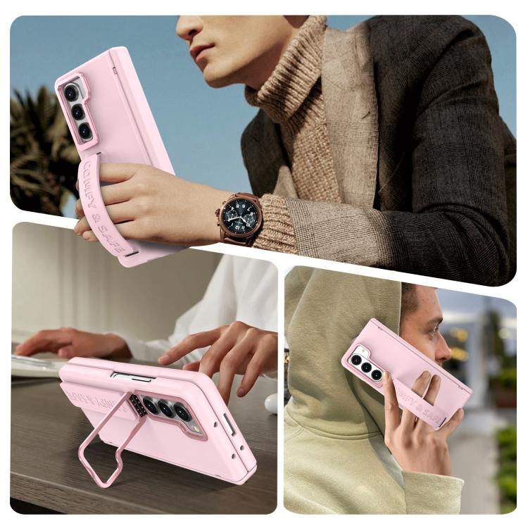 For Samsung Galaxy Z Fold5 Film Integrated Lens Frame Bracket Phone Case with Wristband