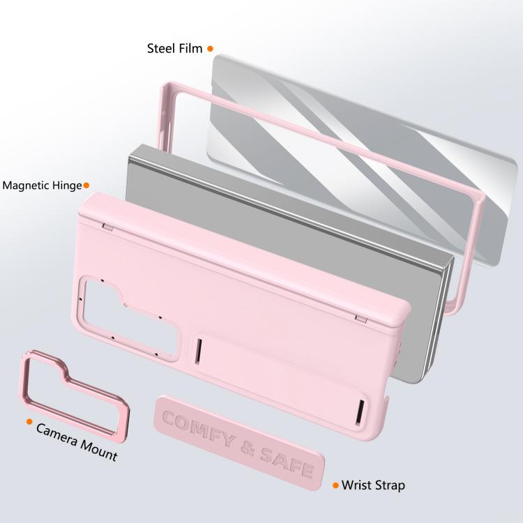 For Samsung Galaxy Z Fold5 Film Integrated Lens Frame Bracket Phone Case with Wristband