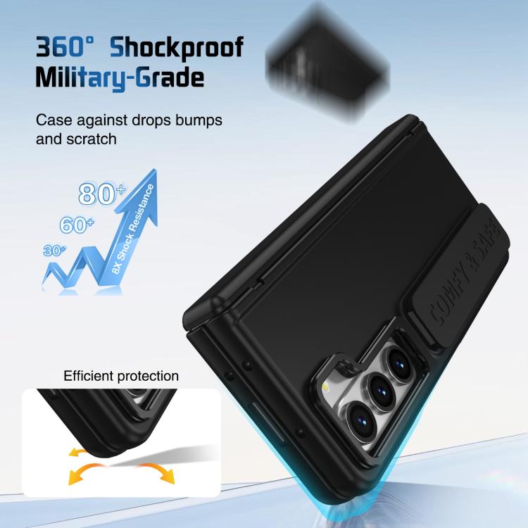 For Samsung Galaxy Z Fold5 Film Integrated Lens Frame Bracket Phone Case with Wristband