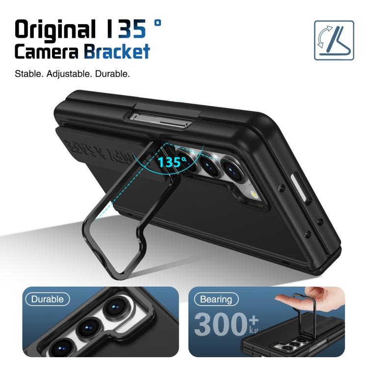 For Samsung Galaxy Z Fold5 Film Integrated Lens Frame Bracket Phone Case with Wristband