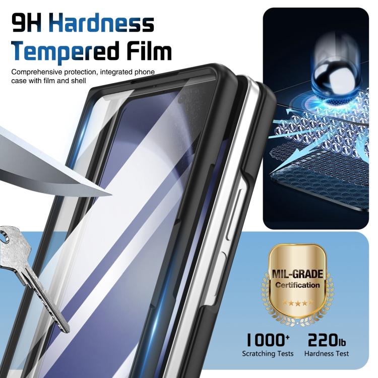 For Samsung Galaxy Z Fold5 Film Integrated Lens Frame Bracket Phone Case with Wristband