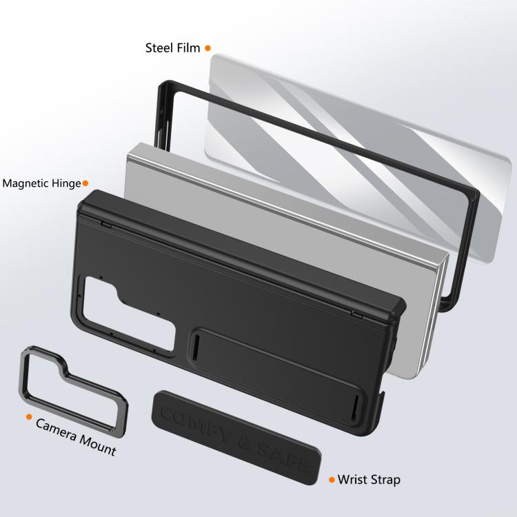 For Samsung Galaxy Z Fold5 Film Integrated Lens Frame Bracket Phone Case with Wristband