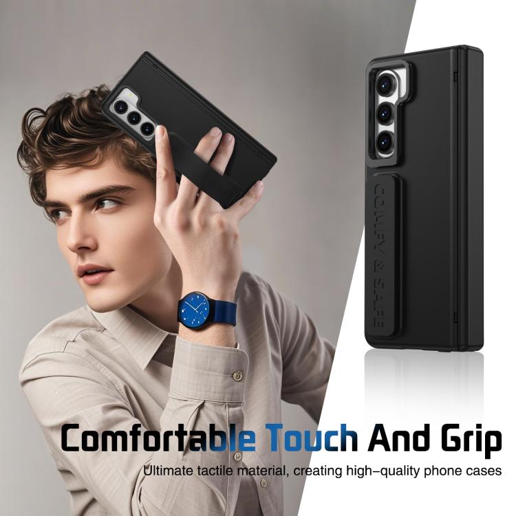 For Samsung Galaxy Z Fold5 Film Integrated Lens Frame Bracket Phone Case with Wristband