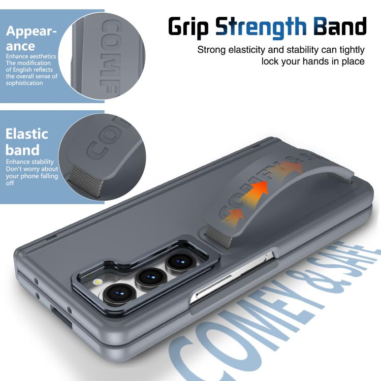 For Samsung Galaxy Z Fold5 Film Integrated Lens Frame Bracket Phone Case with Wristband