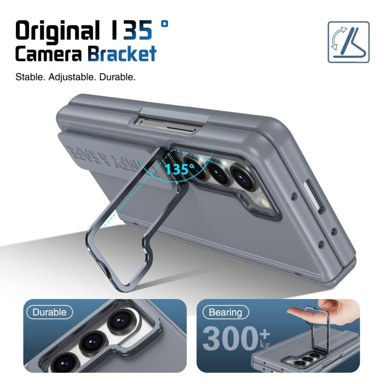 For Samsung Galaxy Z Fold5 Film Integrated Lens Frame Bracket Phone Case with Wristband
