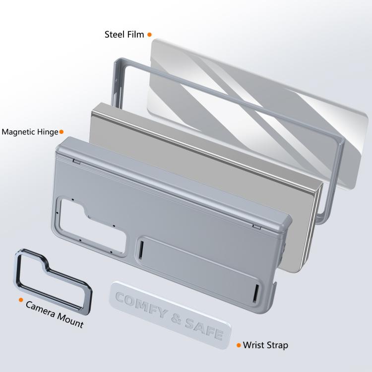 For Samsung Galaxy Z Fold5 Film Integrated Lens Frame Bracket Phone Case with Wristband