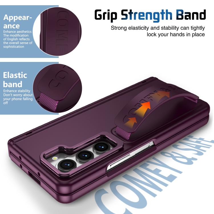 For Samsung Galaxy Z Fold5 Film Integrated Lens Frame Bracket Phone Case with Wristband