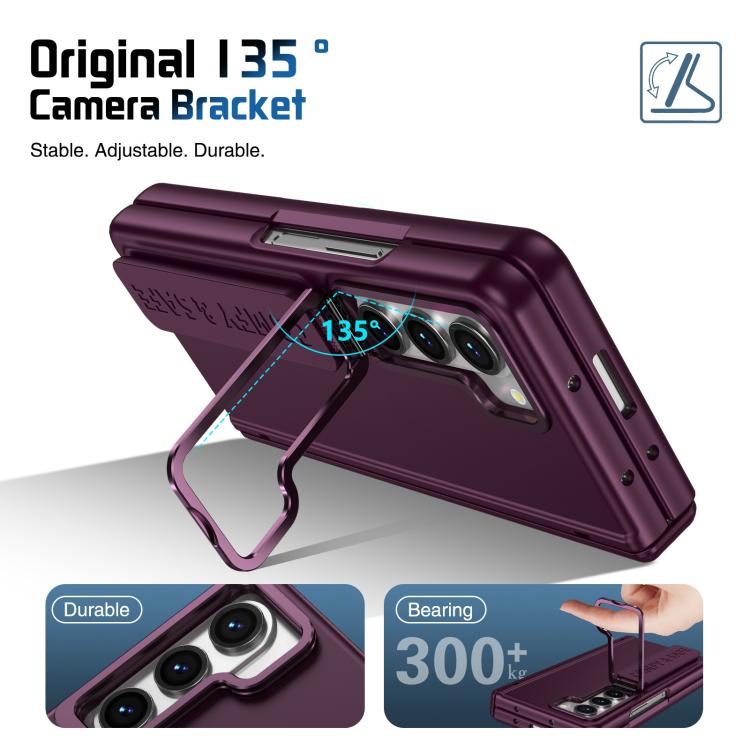 For Samsung Galaxy Z Fold5 Film Integrated Lens Frame Bracket Phone Case with Wristband