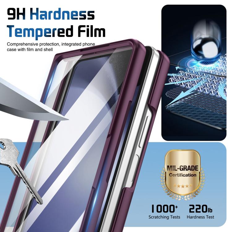 For Samsung Galaxy Z Fold5 Film Integrated Lens Frame Bracket Phone Case with Wristband