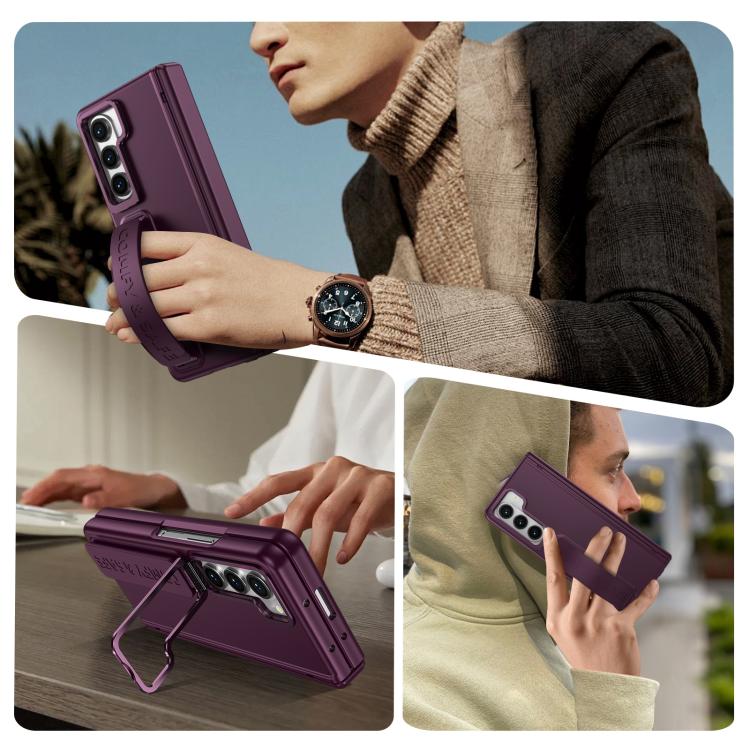 For Samsung Galaxy Z Fold5 Film Integrated Lens Frame Bracket Phone Case with Wristband