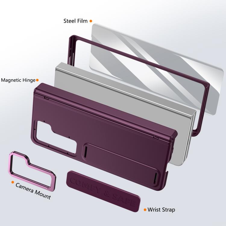 For Samsung Galaxy Z Fold5 Film Integrated Lens Frame Bracket Phone Case with Wristband