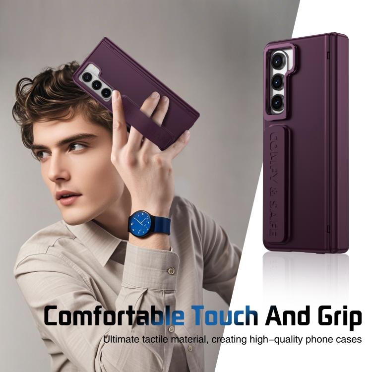 For Samsung Galaxy Z Fold5 Film Integrated Lens Frame Bracket Phone Case with Wristband
