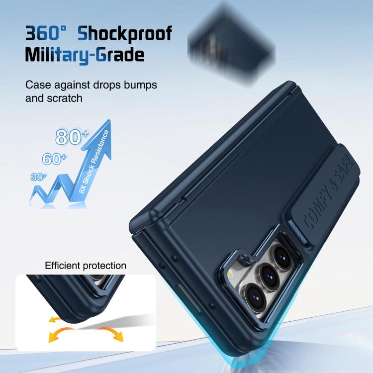For Samsung Galaxy Z Fold5 Film Integrated Lens Frame Bracket Phone Case with Wristband