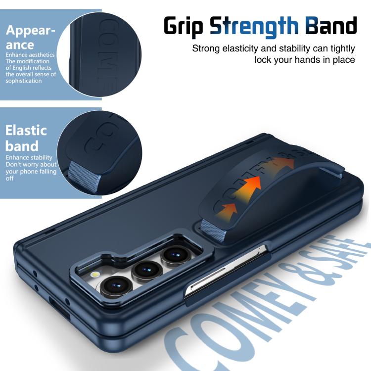 For Samsung Galaxy Z Fold5 Film Integrated Lens Frame Bracket Phone Case with Wristband