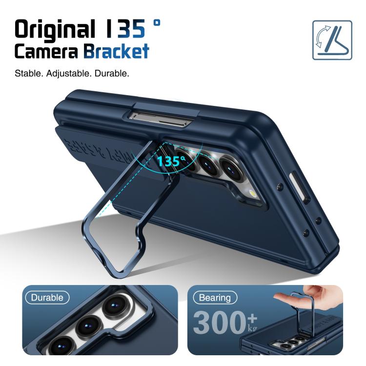 For Samsung Galaxy Z Fold5 Film Integrated Lens Frame Bracket Phone Case with Wristband