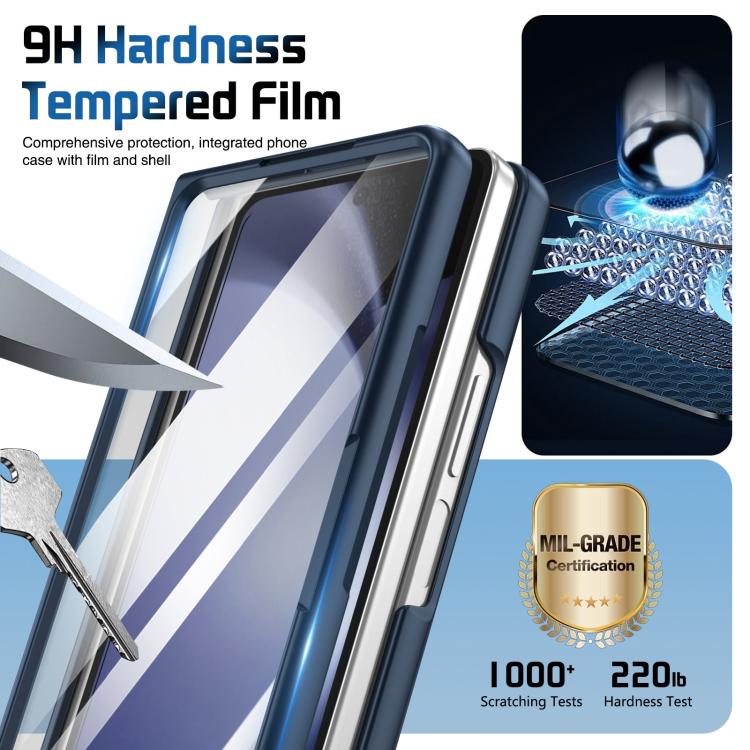 For Samsung Galaxy Z Fold5 Film Integrated Lens Frame Bracket Phone Case with Wristband