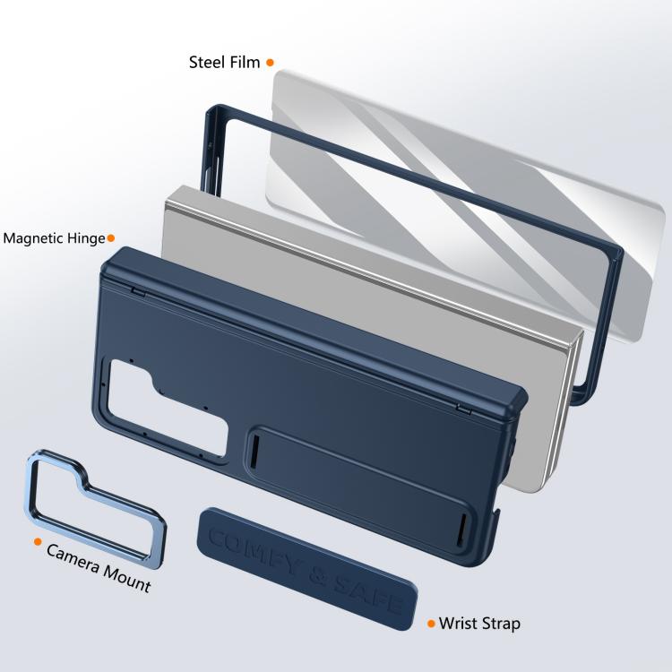 For Samsung Galaxy Z Fold5 Film Integrated Lens Frame Bracket Phone Case with Wristband