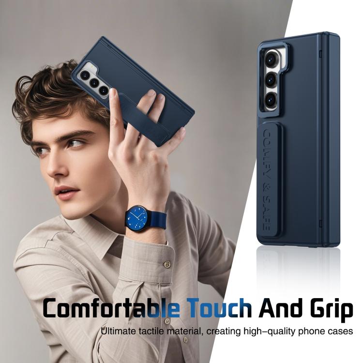For Samsung Galaxy Z Fold5 Film Integrated Lens Frame Bracket Phone Case with Wristband