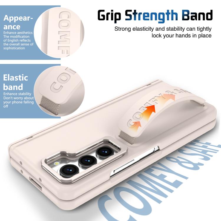 For Samsung Galaxy Z Fold5 Film Integrated Lens Frame Bracket Phone Case with Wristband