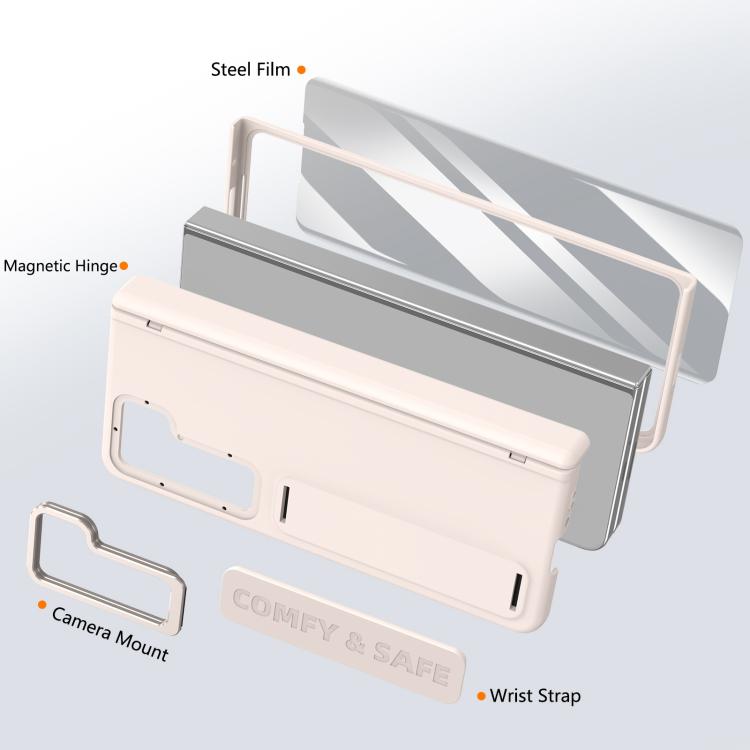 For Samsung Galaxy Z Fold5 Film Integrated Lens Frame Bracket Phone Case with Wristband