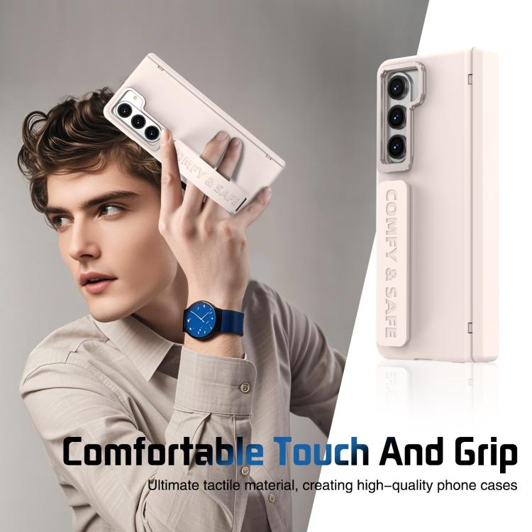 For Samsung Galaxy Z Fold5 Film Integrated Lens Frame Bracket Phone Case with Wristband