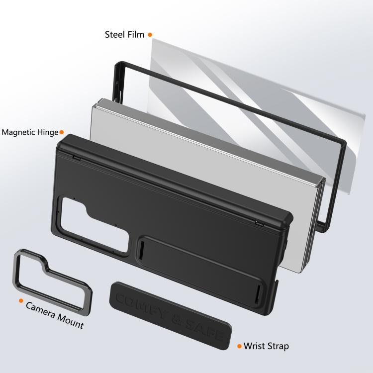 For Samsung Galaxy Z Fold6 Film Integrated Lens Frame Bracket Phone Case with Wristband