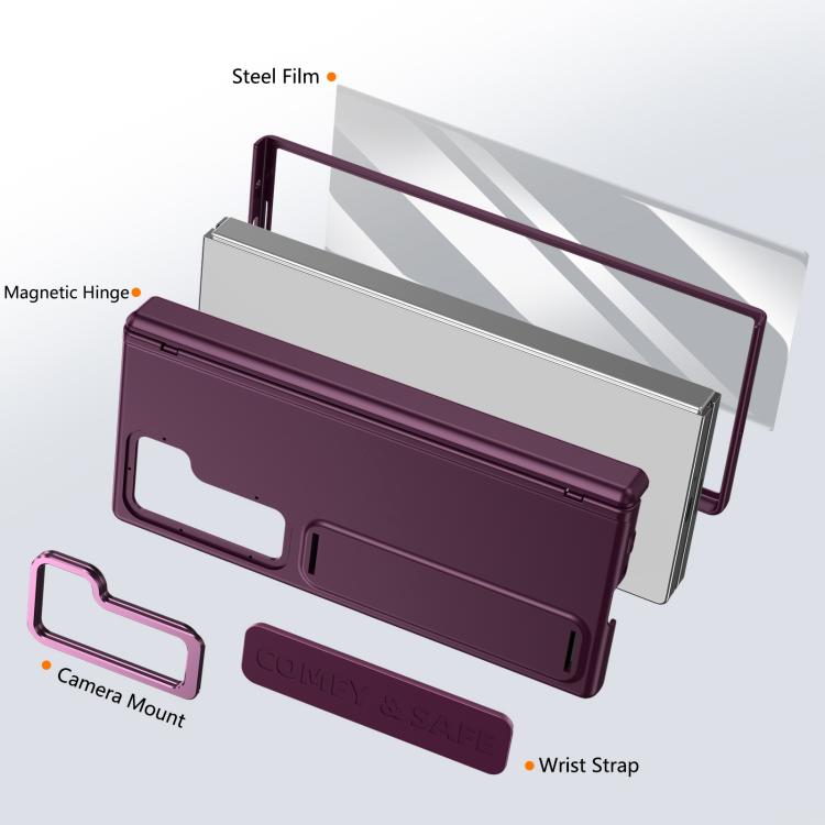 For Samsung Galaxy Z Fold6 Film Integrated Lens Frame Bracket Phone Case with Wristband