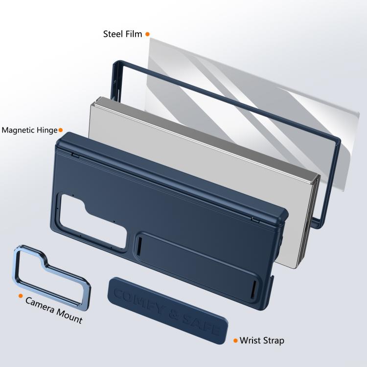 For Samsung Galaxy Z Fold6 Film Integrated Lens Frame Bracket Phone Case with Wristband