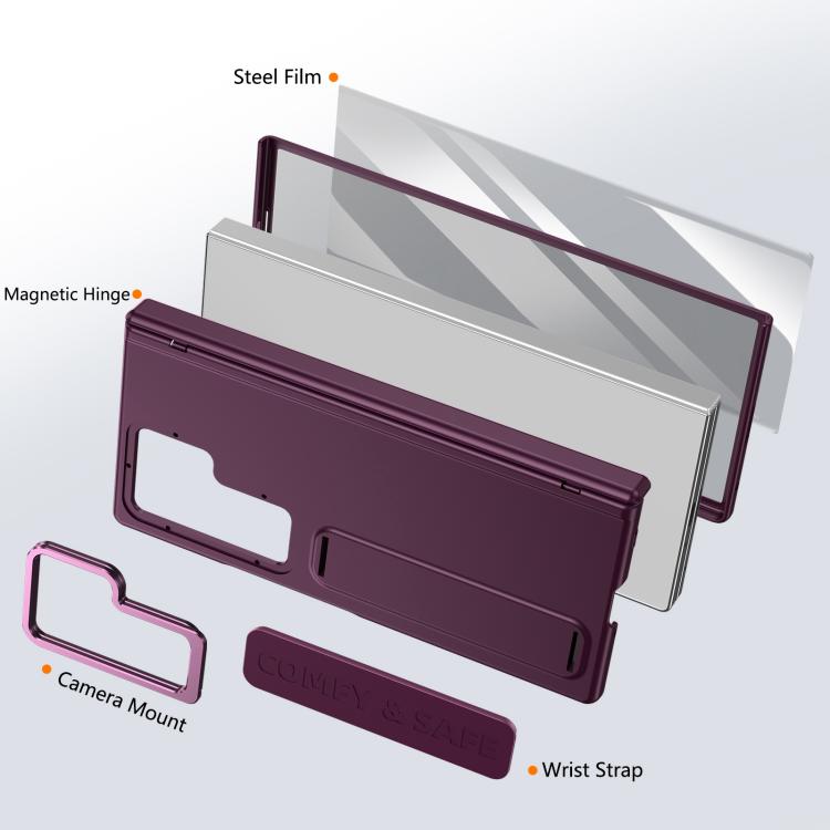 For Samsung Galaxy Z Fold7 Film Integrated Lens Frame Bracket Phone Case with Wristband