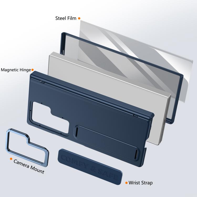 For Samsung Galaxy Z Fold7 Film Integrated Lens Frame Bracket Phone Case with Wristband