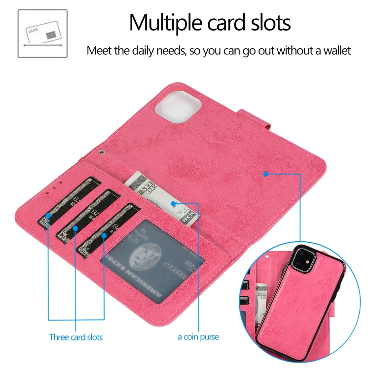 For iPhone 11 KLT888-2 Retro 2 in 1 Detachable Magnetic Horizontal Flip TPU + PU Leather Case with Holder & Card Slots & Photo Frame & Wallet