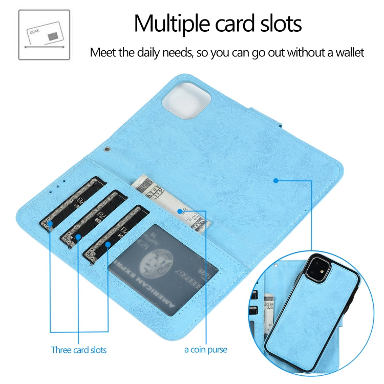 For iPhone 11 KLT888-2 Retro 2 in 1 Detachable Magnetic Horizontal Flip TPU + PU Leather Case with Holder & Card Slots & Photo Frame & Wallet