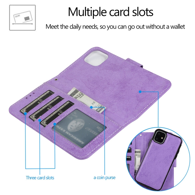 For iPhone 11 KLT888-2 Retro 2 in 1 Detachable Magnetic Horizontal Flip TPU + PU Leather Case with Holder & Card Slots & Photo Frame & Wallet