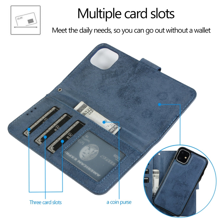 For iPhone 11 KLT888-2 Retro 2 in 1 Detachable Magnetic Horizontal Flip TPU + PU Leather Case with Holder & Card Slots & Photo Frame & Wallet