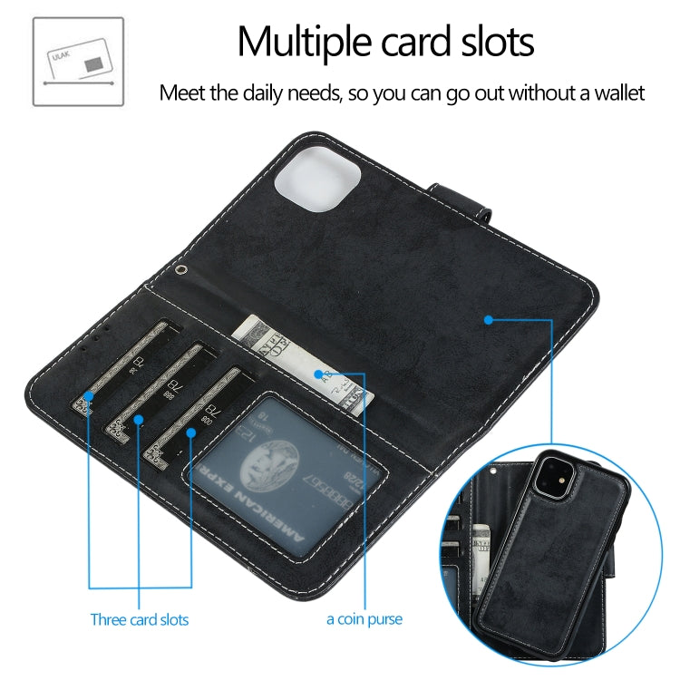 For iPhone 11 KLT888-2 Retro 2 in 1 Detachable Magnetic Horizontal Flip TPU + PU Leather Case with Holder & Card Slots & Photo Frame & Wallet