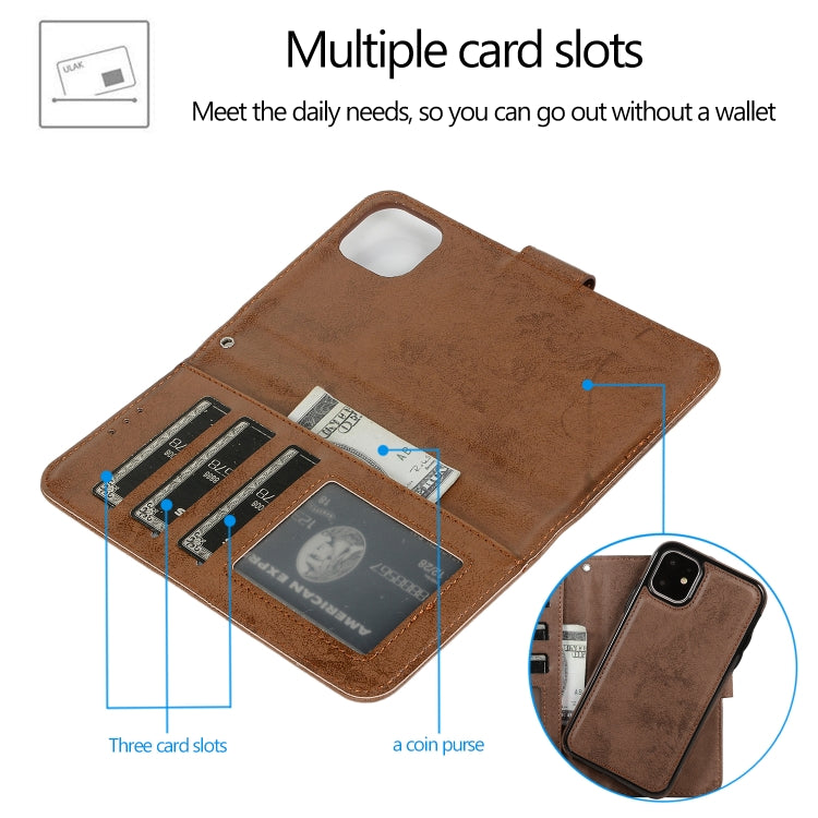 For iPhone 11 KLT888-2 Retro 2 in 1 Detachable Magnetic Horizontal Flip TPU + PU Leather Case with Holder & Card Slots & Photo Frame & Wallet