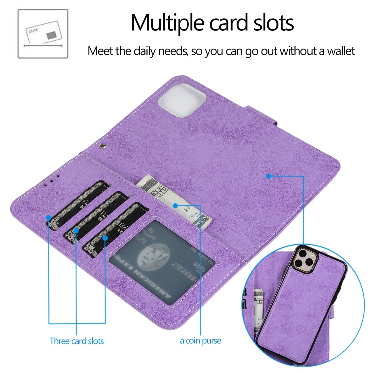 For iPhone 11 Pro KLT888-2 Retro 2 in 1 Detachable Magnetic Horizontal Flip TPU + PU Leather Case with Holder & Card Slots & Photo Frame & Wallet