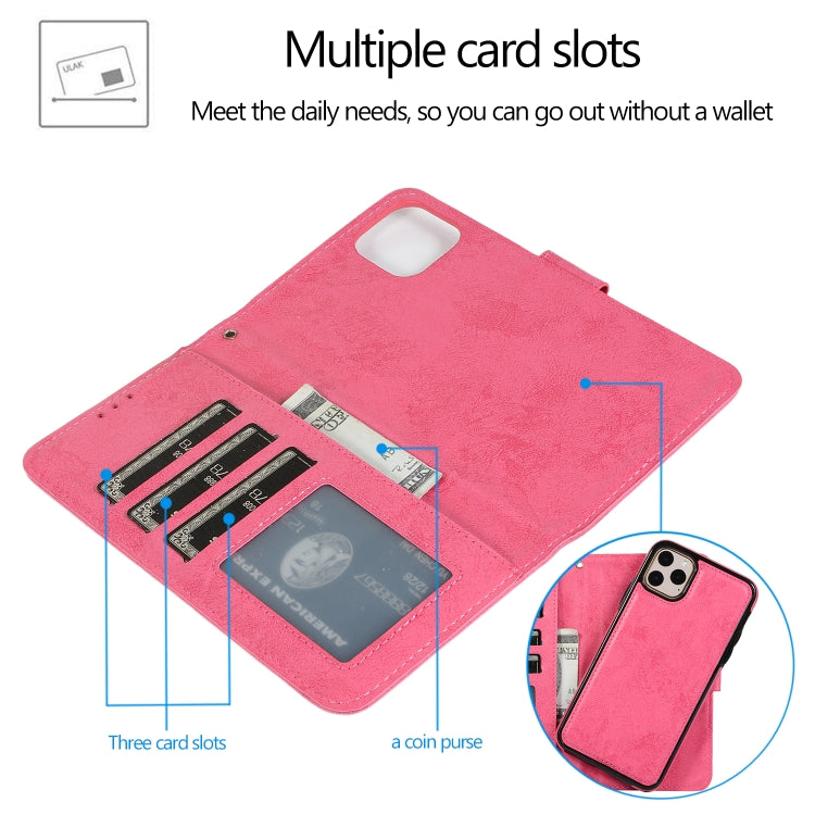 For iPhone 11 Pro Max KLT888-2 Retro 2 in 1 Detachable Magnetic Horizontal Flip TPU + PU Leather Case with Holder & Card Slots & Photo Frame & Wallet