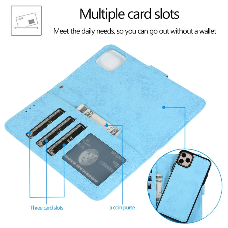 For iPhone 11 Pro Max KLT888-2 Retro 2 in 1 Detachable Magnetic Horizontal Flip TPU + PU Leather Case with Holder & Card Slots & Photo Frame & Wallet