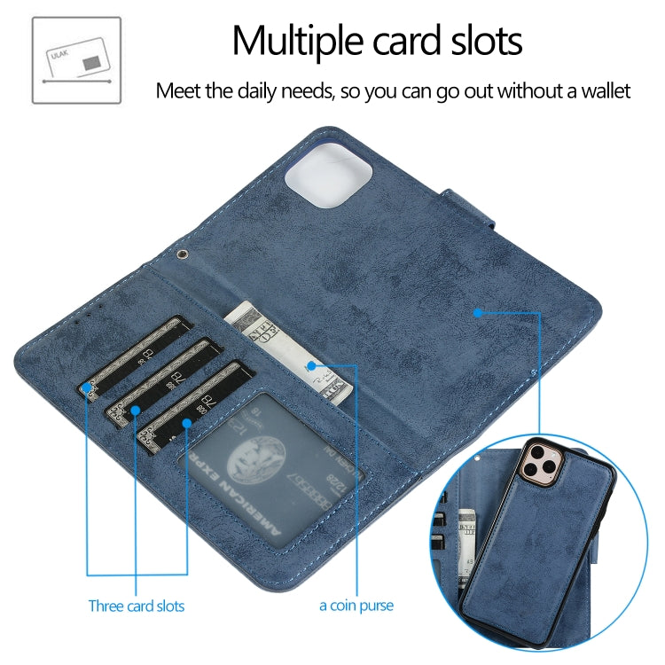 For iPhone 11 Pro Max KLT888-2 Retro 2 in 1 Detachable Magnetic Horizontal Flip TPU + PU Leather Case with Holder & Card Slots & Photo Frame & Wallet